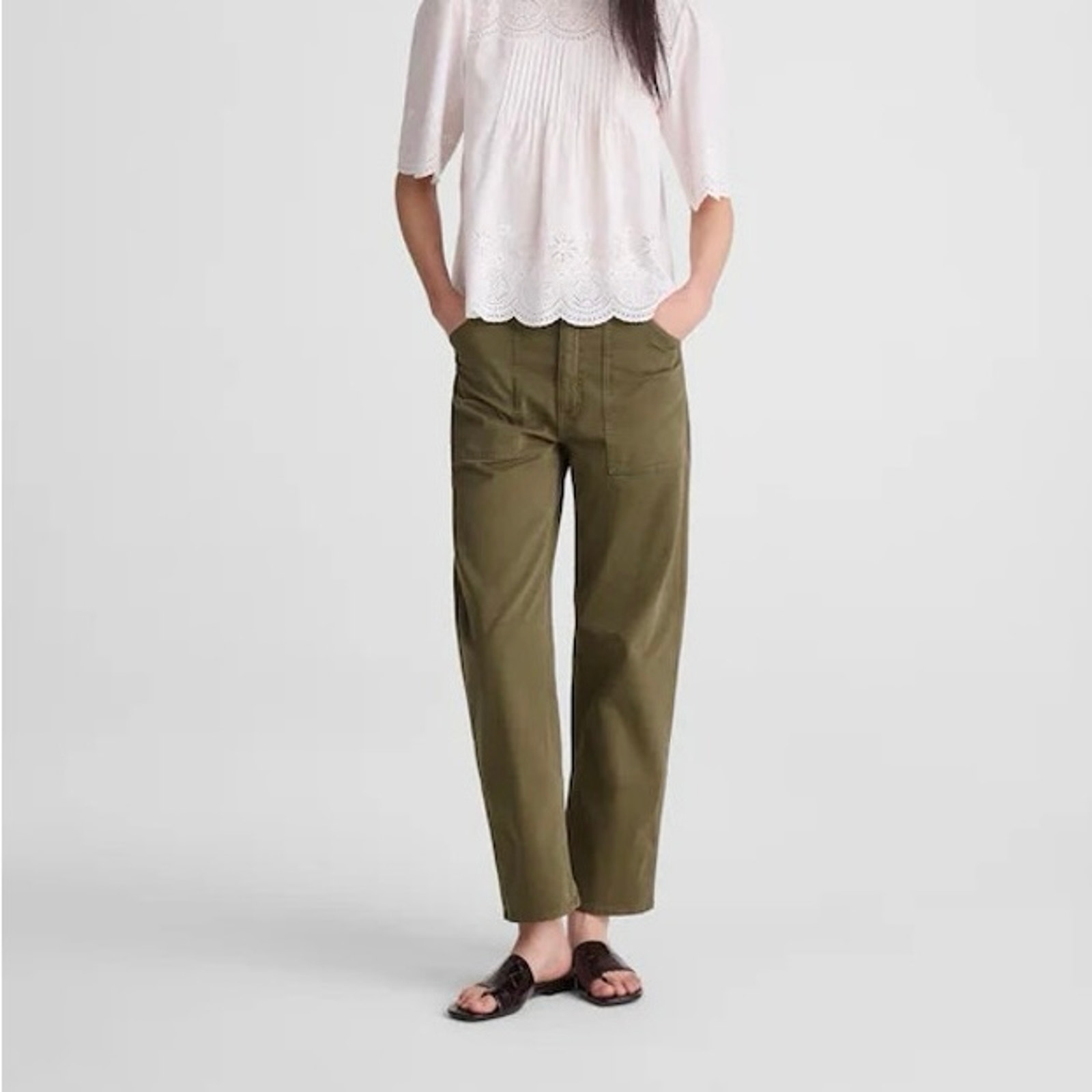 Nwt Madewell The Darted Barrel-Leg Stretch Utility Pant In Faded Ivy 23 Short